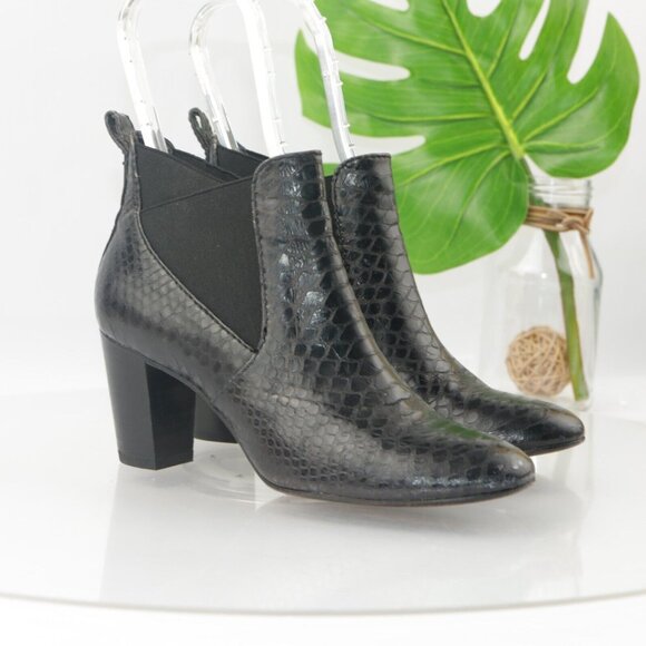 Johnston Murphy Womens Boot Size 8.5 Black Leather Snakeskin Block Heel Chelsea - Picture 14 of 14